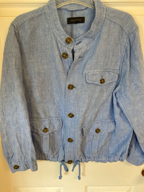 Talbots Jackets & Blazers - Talbots Light Blue Linen Drawstring Hem Jacket